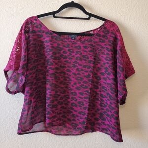 Ecko Unlimited Fuchsia Animal Print Lace Sleeve Blouse